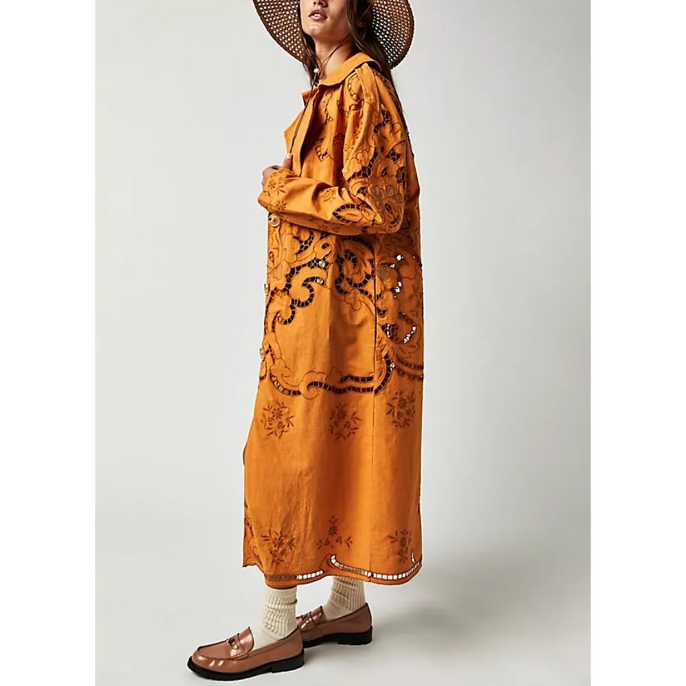 🎉LAST CHANCE🎉 FREE PEOPLE Susanna Duster / Mustard Brown - Picture 2 of 9